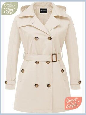 Plus Size Trench Coat Double-Breasted Classic Lapel Belted Outerwear with